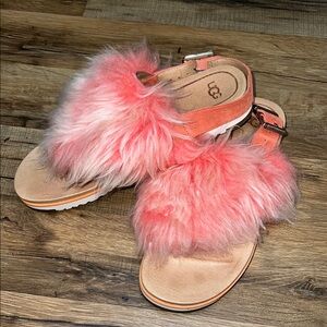 Pink Ugg fuzzy sandals